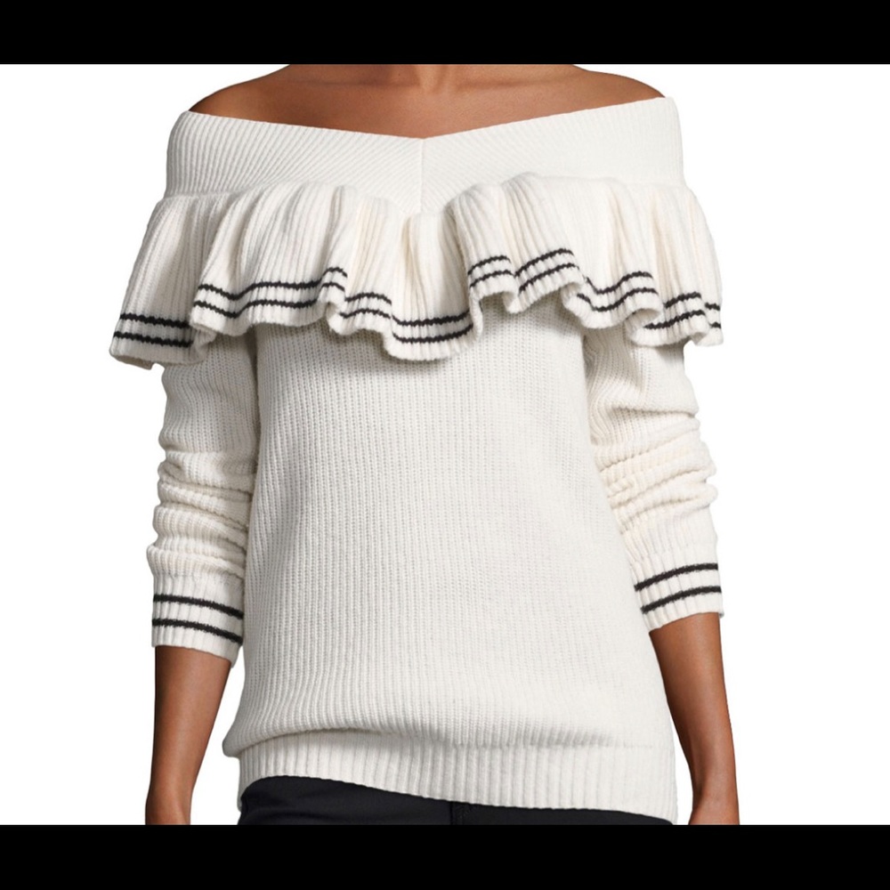 SELF PORTRAIT Cream Black  Ruffle Striped Sweater